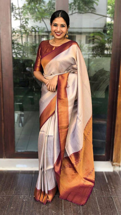 Captivating Elegance for Brides – Banarasi Soft Silk Saree with Copper Zari Weaving