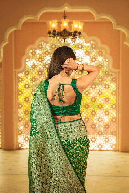 Elegant Banarasi Soft Silk Saree Featuring Heavy Brocade and Gold Zari Work