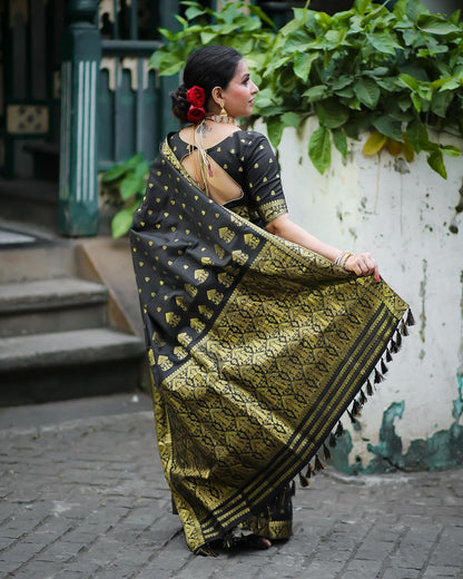Traditional Banarasi Soft Silk Saree – Heavy Brocade and Golden Zari Detailing