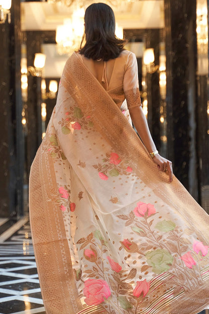 Premium Banarasi Saree – Soft Silk, Stunning Luster, and Golden Jewelry