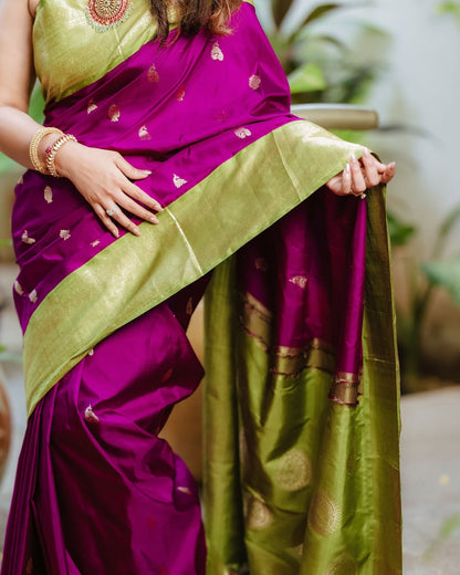 Royal Orchid – Banarasi Soft Silk Saree with Contrasting Zari Border