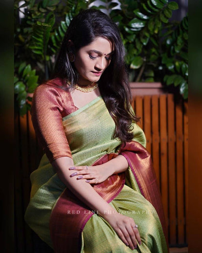 Fuchsia Glow – Banarasi Soft Silk Saree with Copper Zari Floral Weave