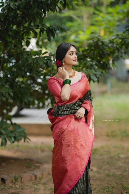 Copper Zari Woven Banarasi Soft Silk Saree – A Masterpiece of Indian Weaving