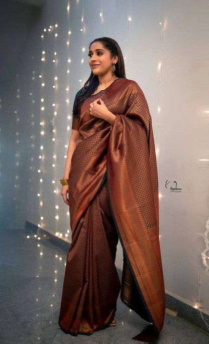 Elegance in Every Thread – Copper Zari Woven Banarasi Silk Saree