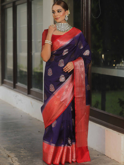 Elegant Banarasi Soft Silk Saree with Gold Zari Weaving