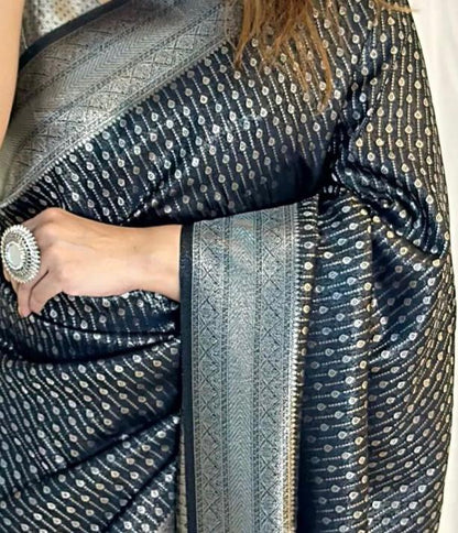 Banarasi Soft Silk Saree with Elegant Lustrous Finish Copper Zari Weaving