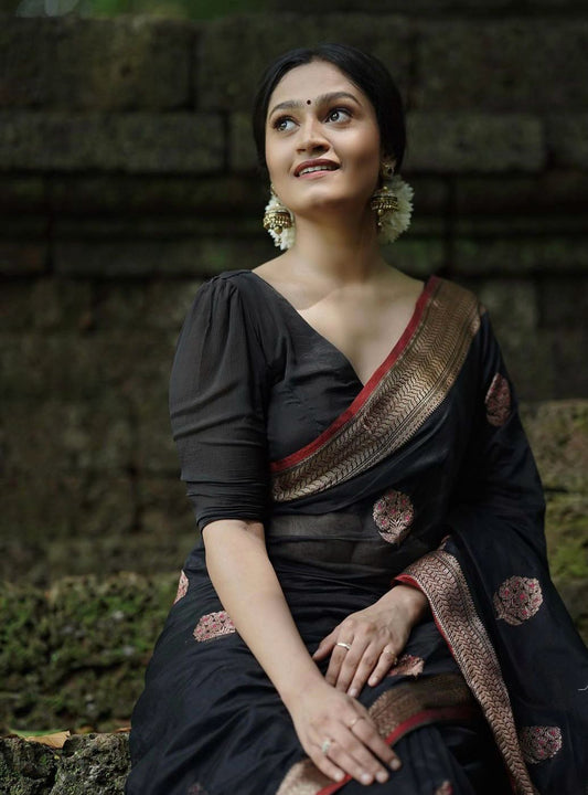 Graceful Elegance – Banarasi Soft Silk Saree with Gold Zari Weaving
