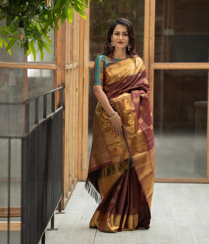 Banarasi Silk Saree in Soft Finish – Heavy Brocade with Rich Gold Zari Accents