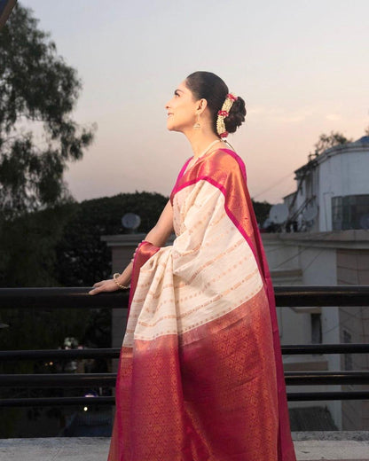 Banarasi Soft Silk Saree with Exquisite Brocade & Copper Zari Weaving