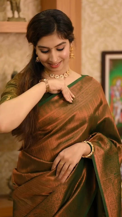 Shakuntala Banarasi Soft Silk Saree with Heavy Brocade & Copper Zari Weaving – Premium Traditional Elegance