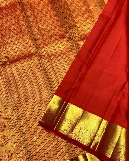 Elegant Orange Banarasi Soft Silk Saree with Golden Zari Weaving