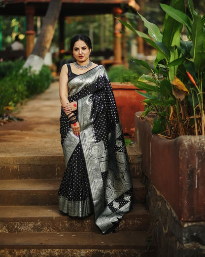 Banarasi Soft Silk Saree – Rich Heavy Brocade & Elegant Silver Zari Work