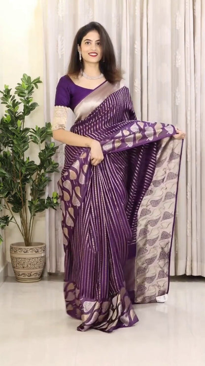 Elegant Banarasi Soft Silk Saree with Gold & Silver Zari Weaving