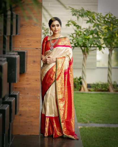 Elegant Banarasi Soft Silk Saree with Rich Gold Zari Brocade Work