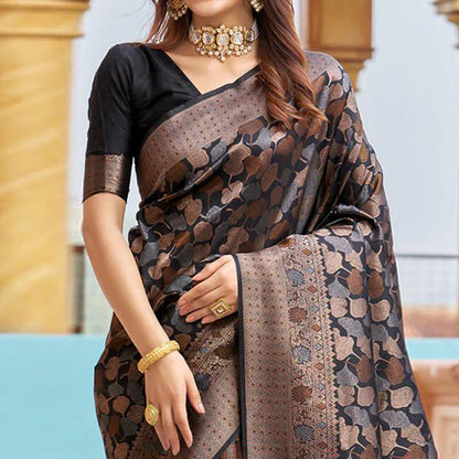 Elegant Black & Copper Banarasi Soft Silk Saree with Contemporary Design