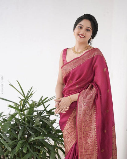 Banarasi Soft Silk Saree with Traditional Motifs & Copper Zari Weaving