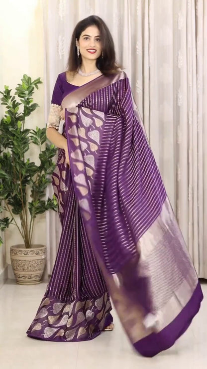 Elegant Banarasi Soft Silk Saree with Gold & Silver Zari Weaving