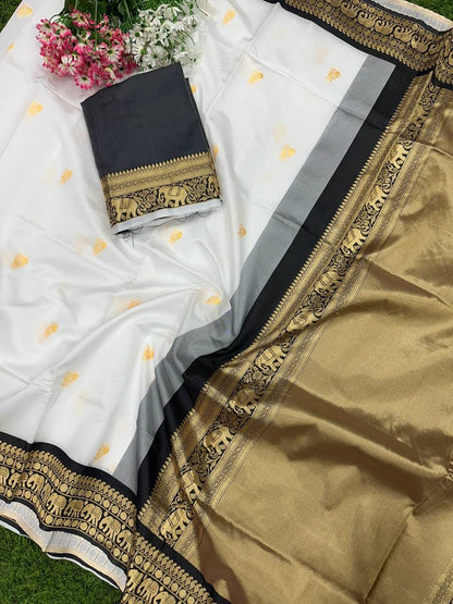 Elegant Banarasi Soft Silk Saree with Gold Zari Work