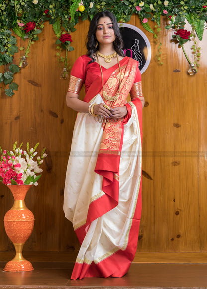 Elegant Banarasi Soft Silk Saree with Heavy Brocade and Gold Zari Work