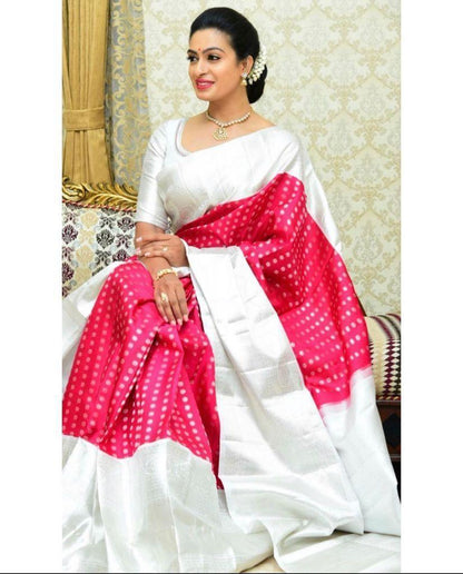 Burgundy Banarasi Soft Silk Saree with Silver Zari Paisley Pallu