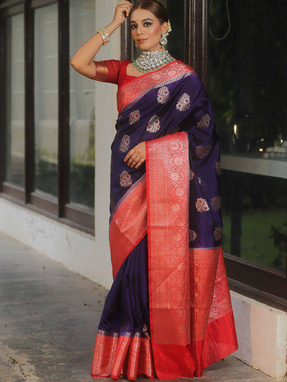 Elegant Banarasi Soft Silk Saree with Gold Zari Weaving