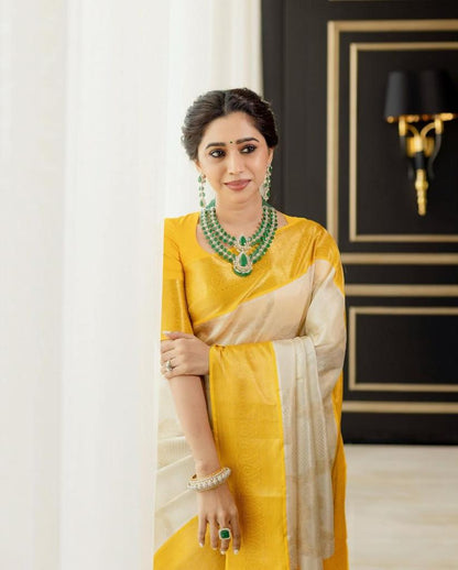 Effortless Elegance – Banarasi Soft Silk Saree with Gold Zari Weaving