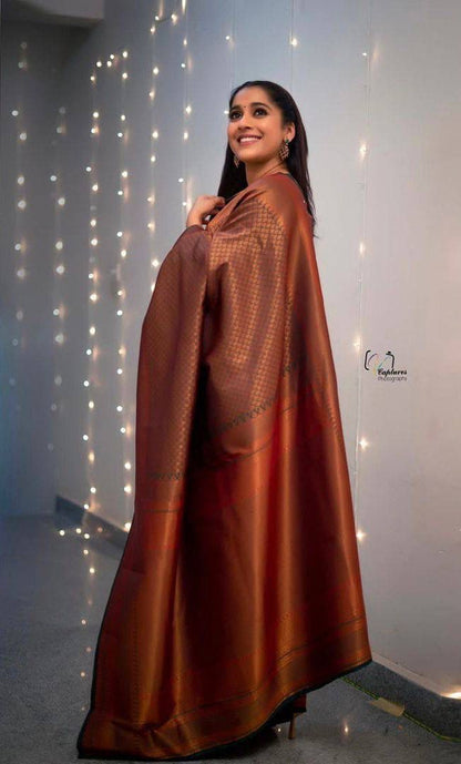 Elegance in Every Thread – Copper Zari Woven Banarasi Silk Saree