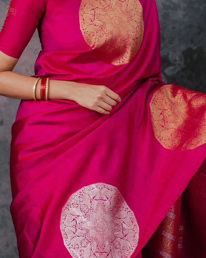 Banarasi Soft Silk Saree with Gold & Silver Zari Weaving – Elegant Heritage Design