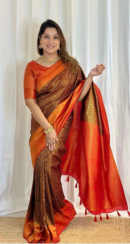 Shine on Your Special Day – Shakuntala Banarasi Soft Silk Saree with Gold Weaving