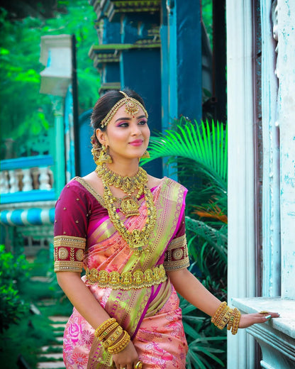 Fuchsia Pink Banarasi Soft Silk Saree with Contrasting Brocade Pallu & Border