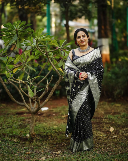 Banarasi Soft Silk Saree – Rich Heavy Brocade & Elegant Silver Zari Work