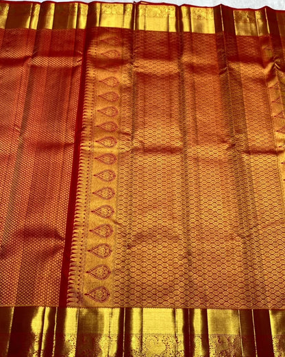 Elegant Orange Banarasi Soft Silk Saree with Golden Zari Weaving