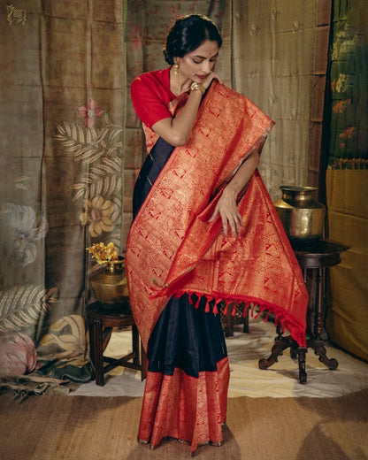 Timeless Banarasi Soft Silk Saree with Gold Zari Weaving