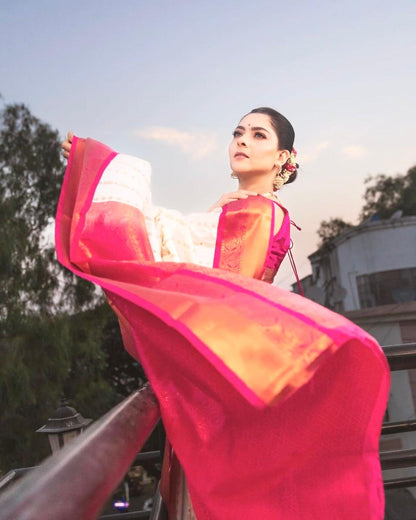 Banarasi Soft Silk Saree with Exquisite Brocade & Copper Zari Weaving