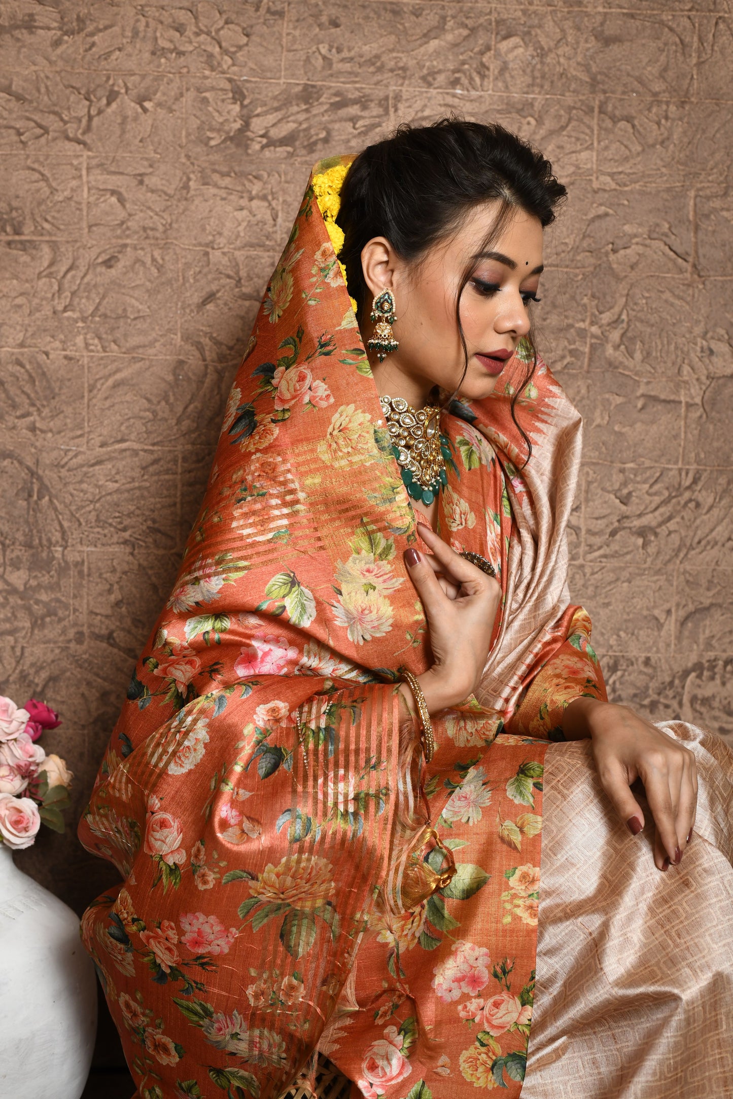 Effortless Grace: Designer Tussar Silk Saree with Contrast Accents