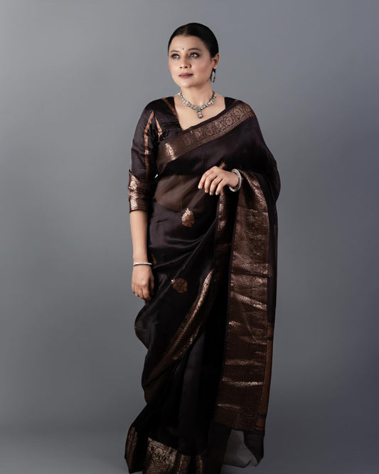 Banarasi Soft Silk Saree with Heavy Brocade & Copper Zari Weaving – Trusted Craftsmanship