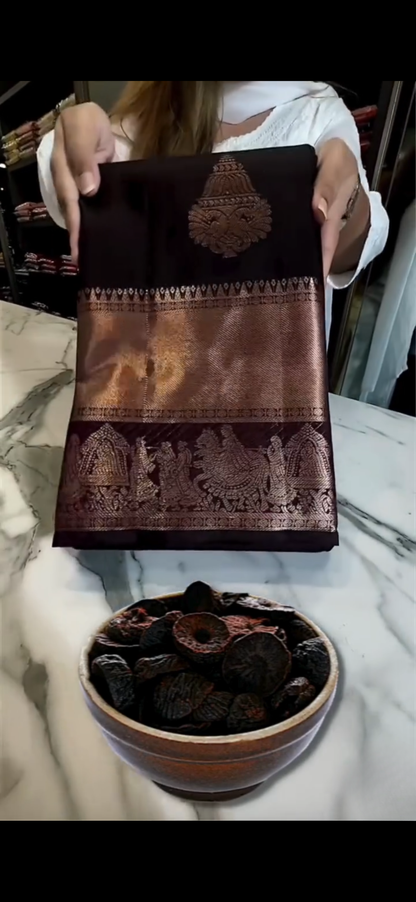 Deep Plum Purple – Banarasi Soft Silk Saree with Antique Zari Weaving