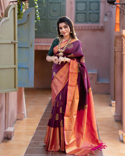 Elegant Banarasi Soft Silk Saree with Traditional Zari Motifs