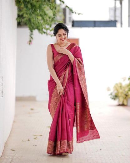 Banarasi Soft Silk Saree with Traditional Motifs & Copper Zari Weaving