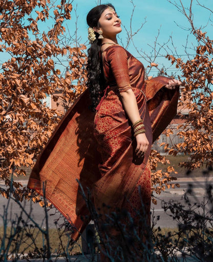 Banarasi Soft Silk Saree with Copper Zari – Sustainable Elegance in Every Drape