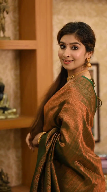 Shakuntala Banarasi Soft Silk Saree with Heavy Brocade & Copper Zari Weaving – Premium Traditional Elegance