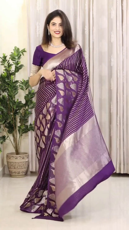 Elegant Banarasi Soft Silk Saree with Gold & Silver Zari Weaving