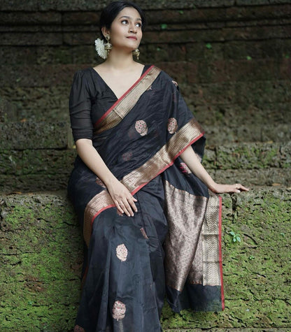 Graceful Elegance – Banarasi Soft Silk Saree with Gold Zari Weaving