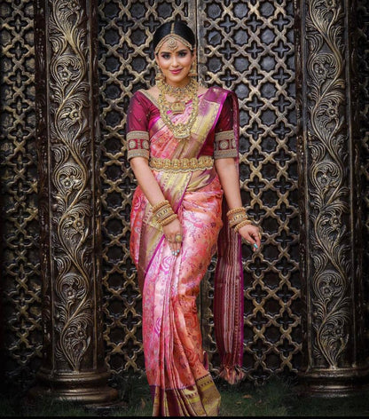 Fuchsia Pink Banarasi Soft Silk Saree with Contrasting Brocade Pallu & Border