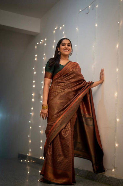 Elegance in Every Thread – Copper Zari Woven Banarasi Silk Saree