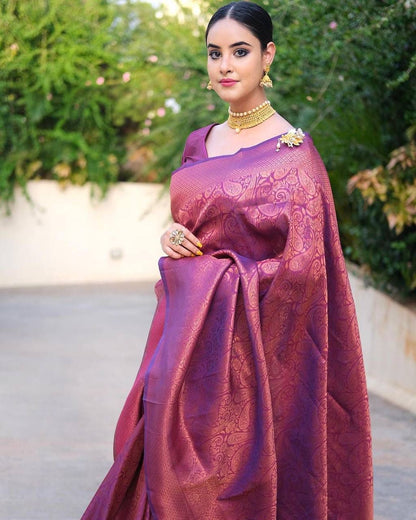 Graceful Copper Zari Elegance – Banarasi Silk Saree