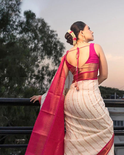 Banarasi Soft Silk Saree with Exquisite Brocade & Copper Zari Weaving