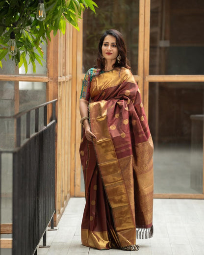 Banarasi Silk Saree in Soft Finish – Heavy Brocade with Rich Gold Zari Accents