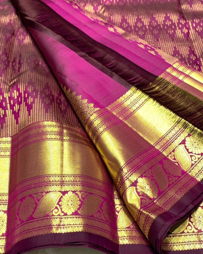 Magenta Pink & Maroon – Banarasi Soft Silk Saree with Rich Gold Zari Weaving