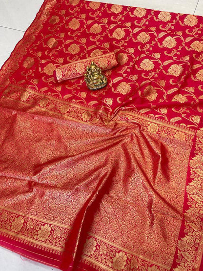Banarasi Soft Silk Saree with Traditional Zari Motifs & Solid Jacquard Weave
